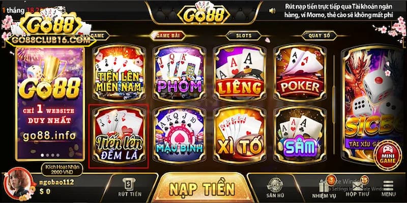 Các trò chơi game bài đổi thưởng Go88 cực hot